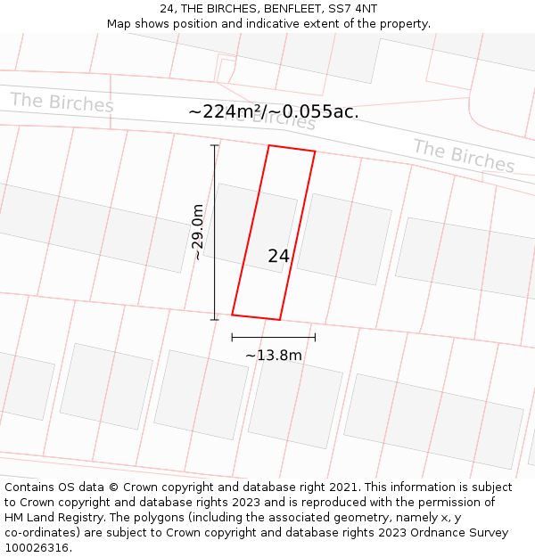 24, THE BIRCHES, BENFLEET, SS7 4NT: Plot and title map