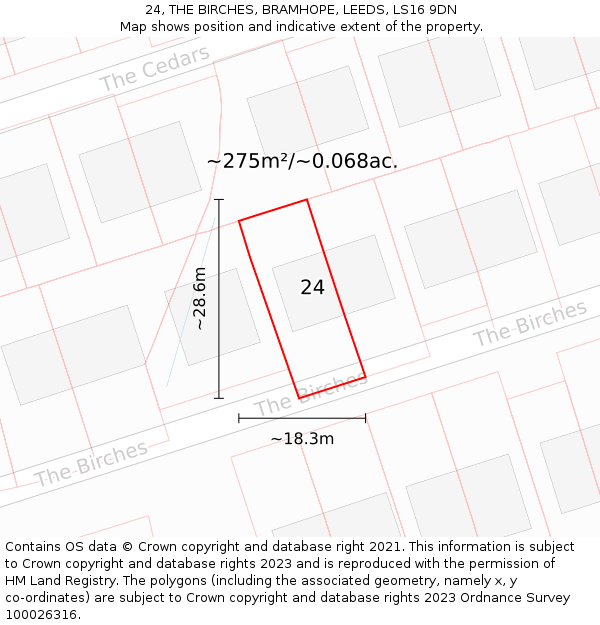 24, THE BIRCHES, BRAMHOPE, LEEDS, LS16 9DN: Plot and title map