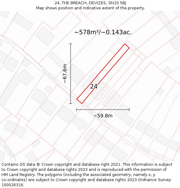 24, THE BREACH, DEVIZES, SN10 5BJ: Plot and title map