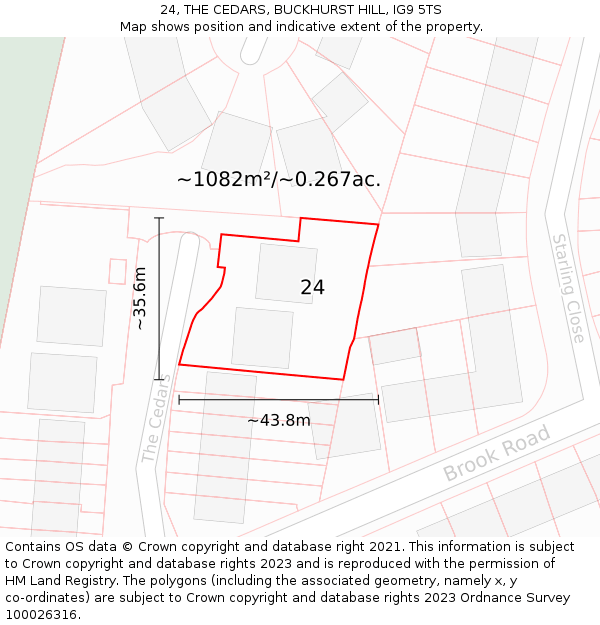 24, THE CEDARS, BUCKHURST HILL, IG9 5TS: Plot and title map