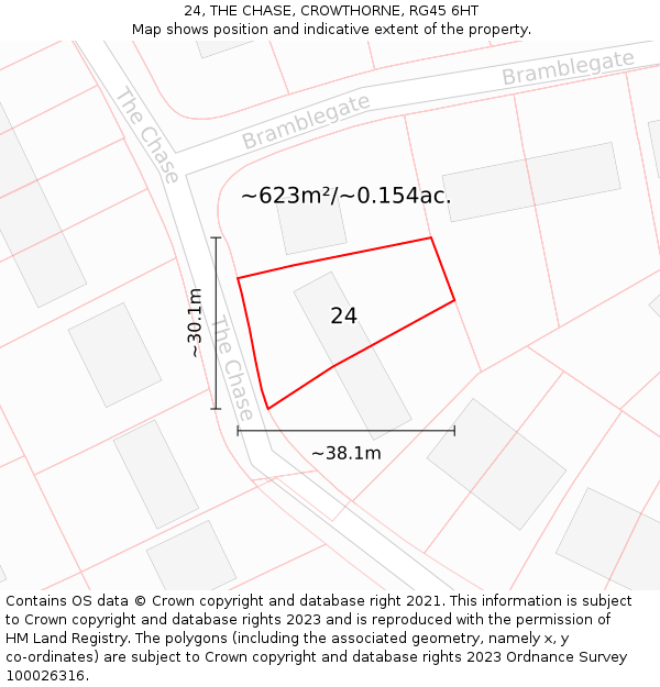 24, THE CHASE, CROWTHORNE, RG45 6HT: Plot and title map