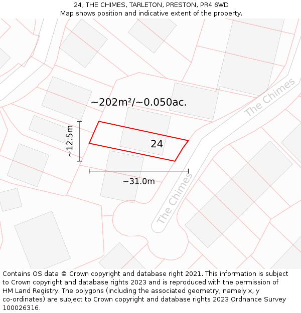 24, THE CHIMES, TARLETON, PRESTON, PR4 6WD: Plot and title map