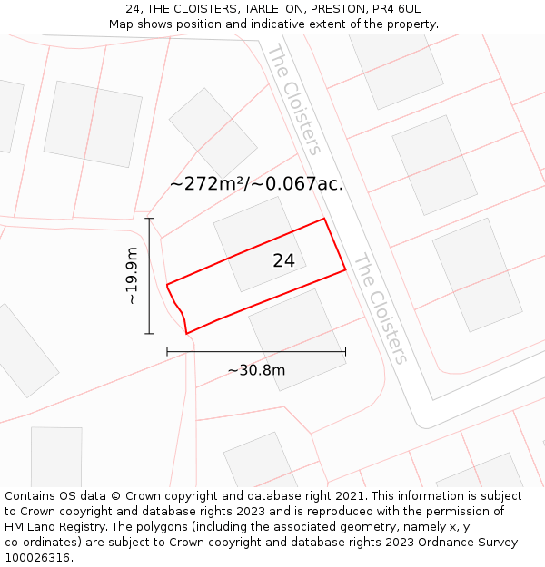 24, THE CLOISTERS, TARLETON, PRESTON, PR4 6UL: Plot and title map