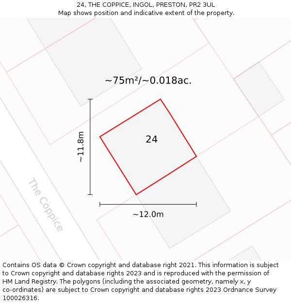 24, THE COPPICE, INGOL, PRESTON, PR2 3UL: Plot and title map