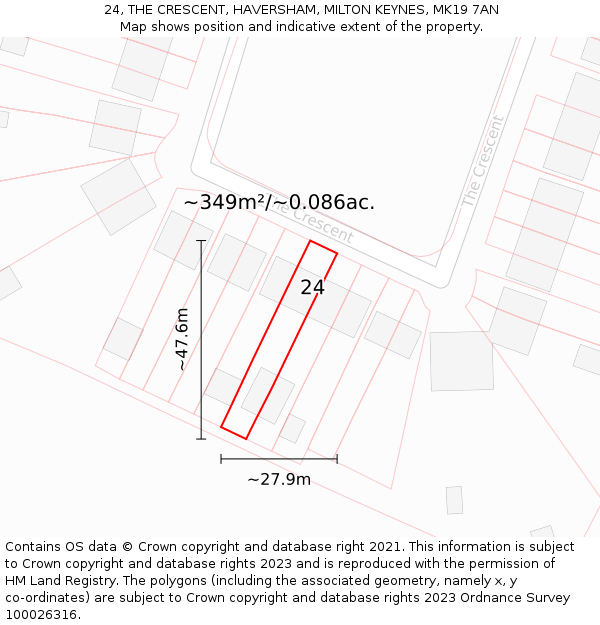 24, THE CRESCENT, HAVERSHAM, MILTON KEYNES, MK19 7AN: Plot and title map