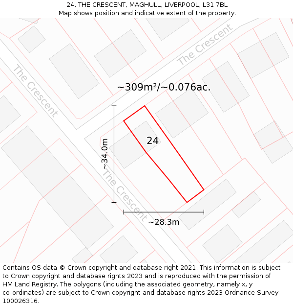 24, THE CRESCENT, MAGHULL, LIVERPOOL, L31 7BL: Plot and title map