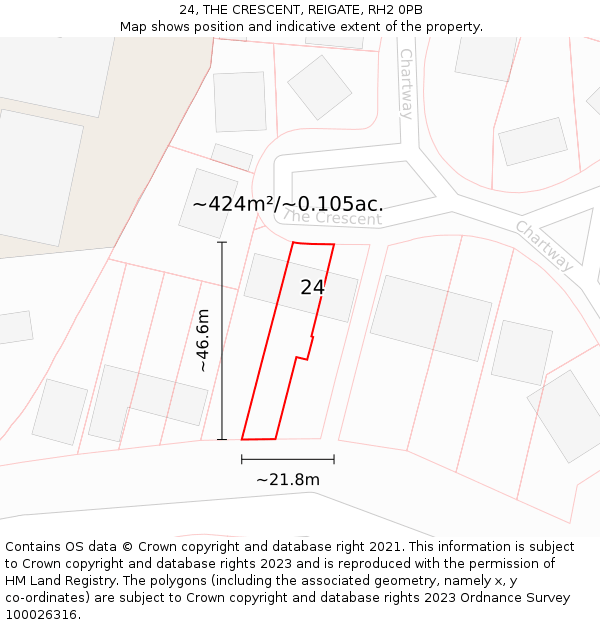 24, THE CRESCENT, REIGATE, RH2 0PB: Plot and title map