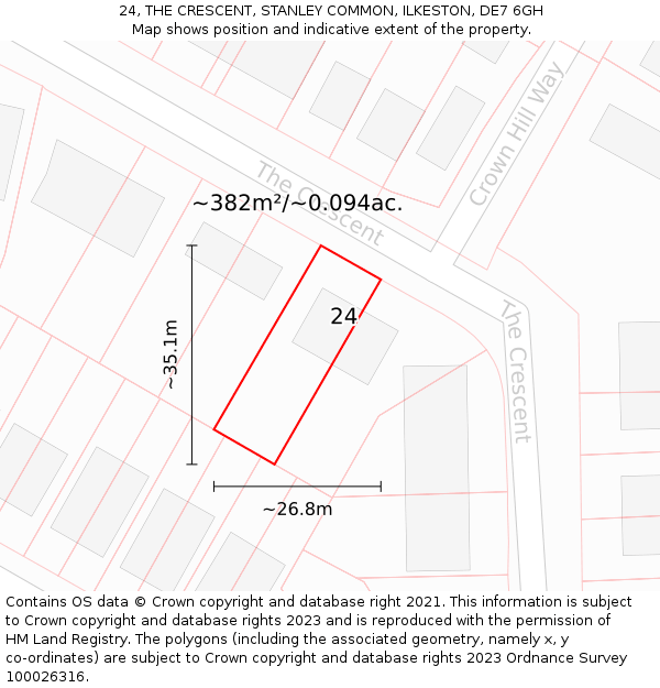 24, THE CRESCENT, STANLEY COMMON, ILKESTON, DE7 6GH: Plot and title map