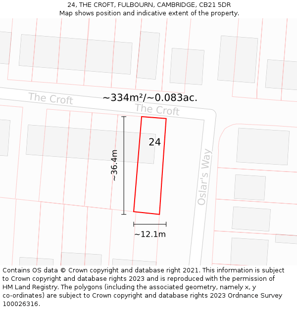 24, THE CROFT, FULBOURN, CAMBRIDGE, CB21 5DR: Plot and title map
