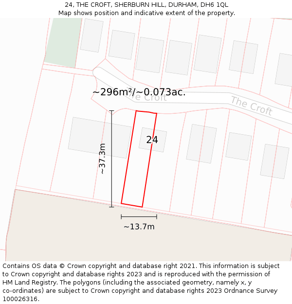 24, THE CROFT, SHERBURN HILL, DURHAM, DH6 1QL: Plot and title map