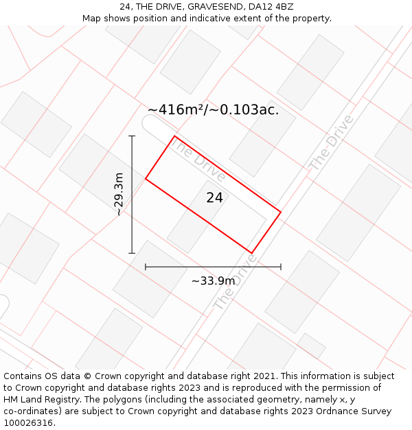 24, THE DRIVE, GRAVESEND, DA12 4BZ: Plot and title map