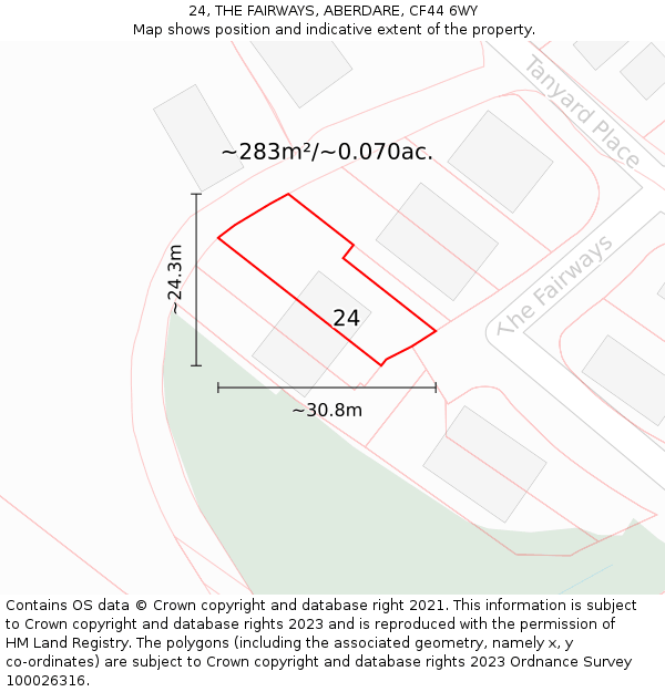 24, THE FAIRWAYS, ABERDARE, CF44 6WY: Plot and title map