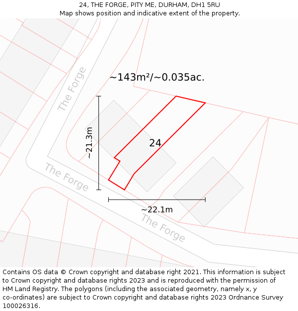 24, THE FORGE, PITY ME, DURHAM, DH1 5RU: Plot and title map