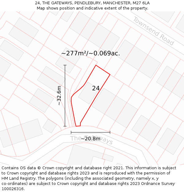 24, THE GATEWAYS, PENDLEBURY, MANCHESTER, M27 6LA: Plot and title map