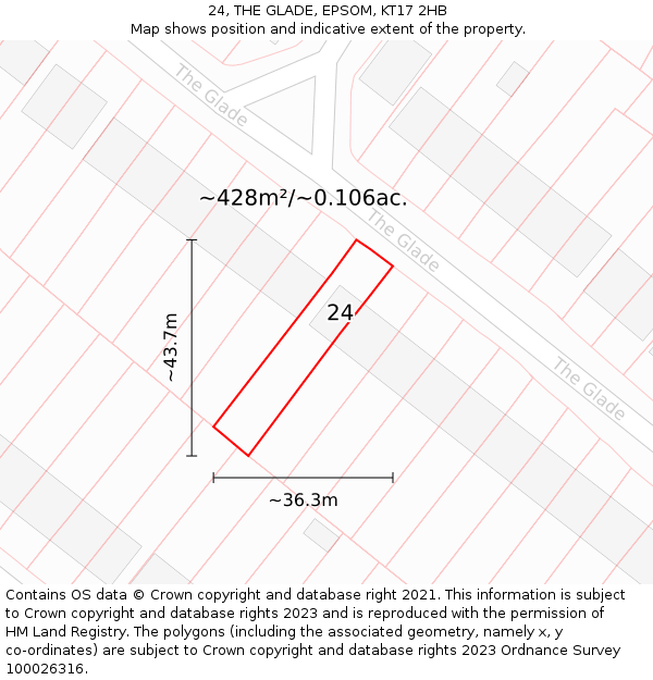 24, THE GLADE, EPSOM, KT17 2HB: Plot and title map