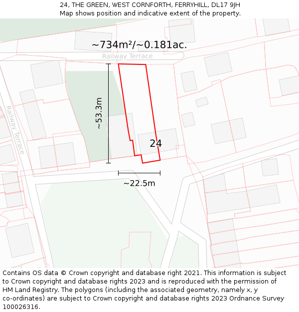 24, THE GREEN, WEST CORNFORTH, FERRYHILL, DL17 9JH: Plot and title map
