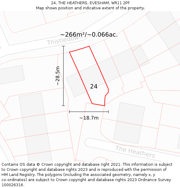 24, THE HEATHERS, EVESHAM, WR11 2PF: Plot and title map