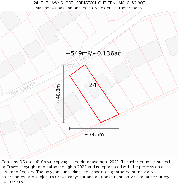 24, THE LAWNS, GOTHERINGTON, CHELTENHAM, GL52 9QT: Plot and title map