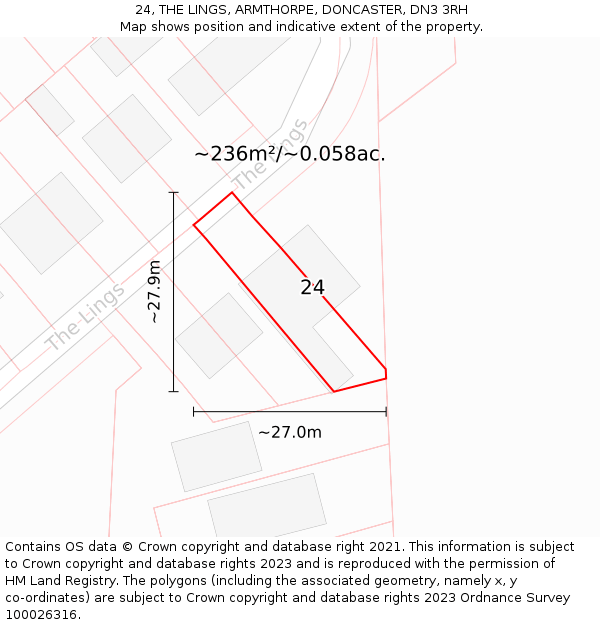 24, THE LINGS, ARMTHORPE, DONCASTER, DN3 3RH: Plot and title map