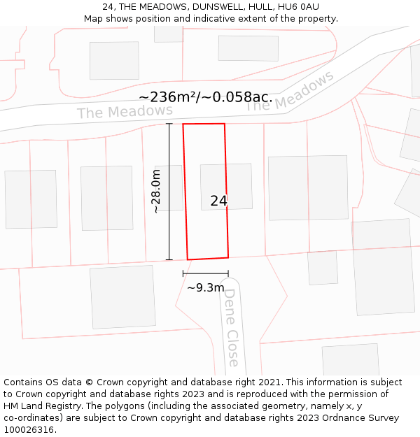 24, THE MEADOWS, DUNSWELL, HULL, HU6 0AU: Plot and title map