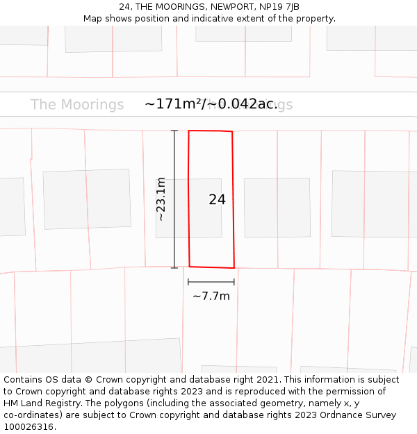 24, THE MOORINGS, NEWPORT, NP19 7JB: Plot and title map