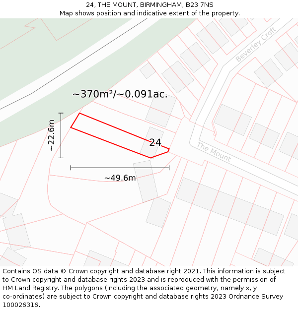 24, THE MOUNT, BIRMINGHAM, B23 7NS: Plot and title map