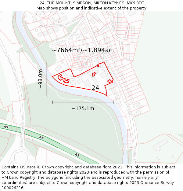 24, THE MOUNT, SIMPSON, MILTON KEYNES, MK6 3DT: Plot and title map