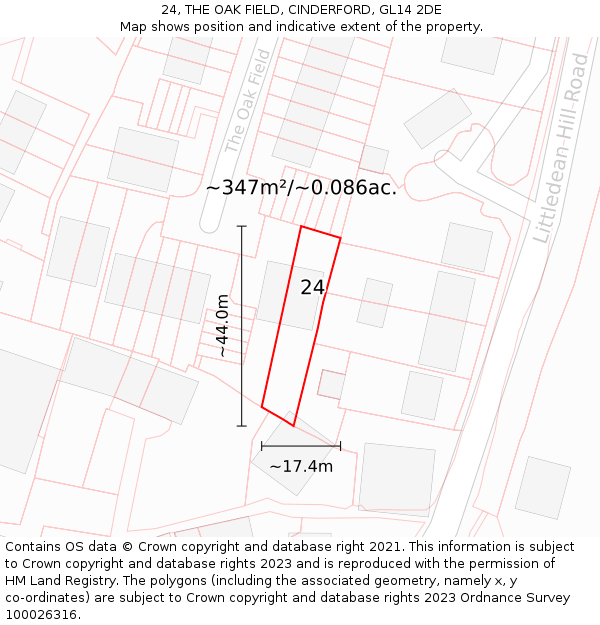 24, THE OAK FIELD, CINDERFORD, GL14 2DE: Plot and title map