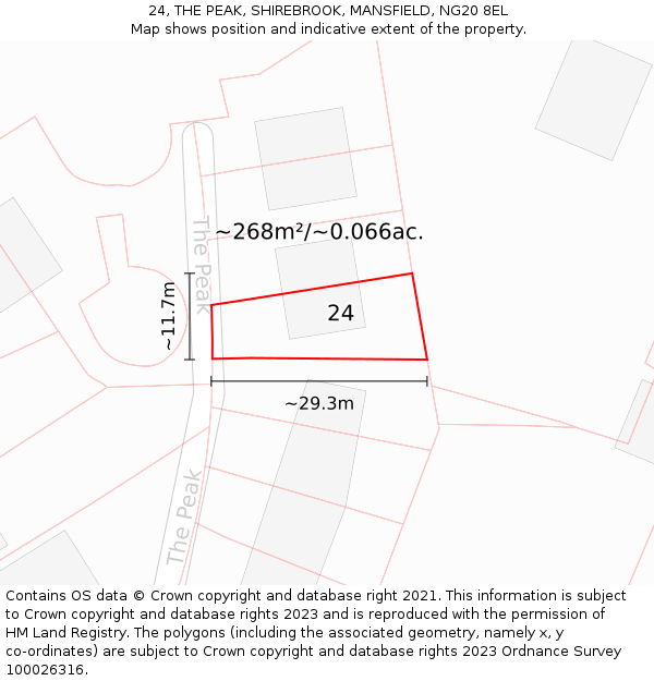 24, THE PEAK, SHIREBROOK, MANSFIELD, NG20 8EL: Plot and title map