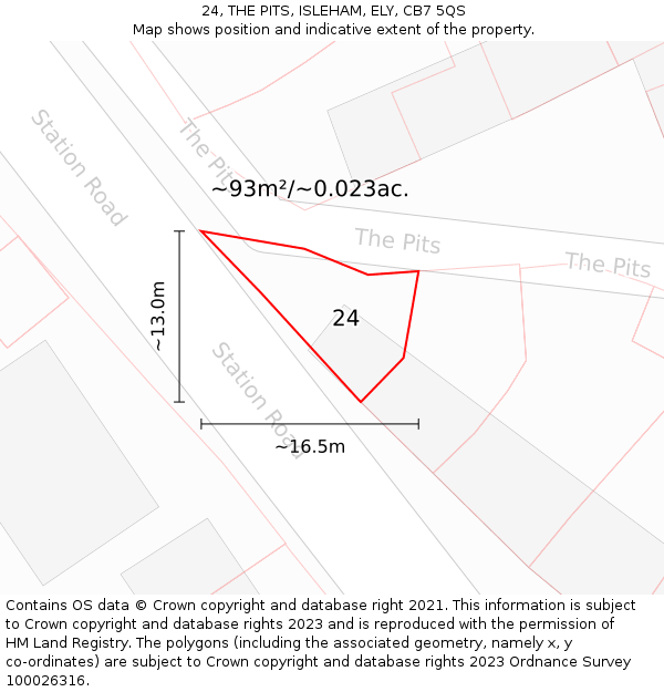 24, THE PITS, ISLEHAM, ELY, CB7 5QS: Plot and title map