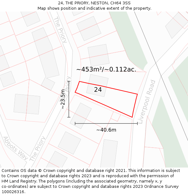 24, THE PRIORY, NESTON, CH64 3SS: Plot and title map