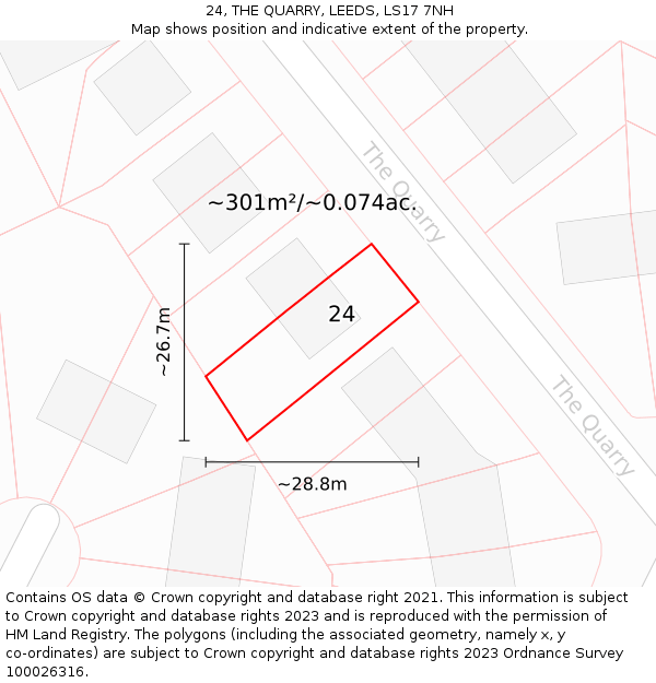 24, THE QUARRY, LEEDS, LS17 7NH: Plot and title map