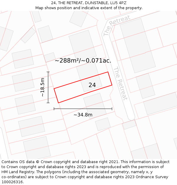 24, THE RETREAT, DUNSTABLE, LU5 4PZ: Plot and title map