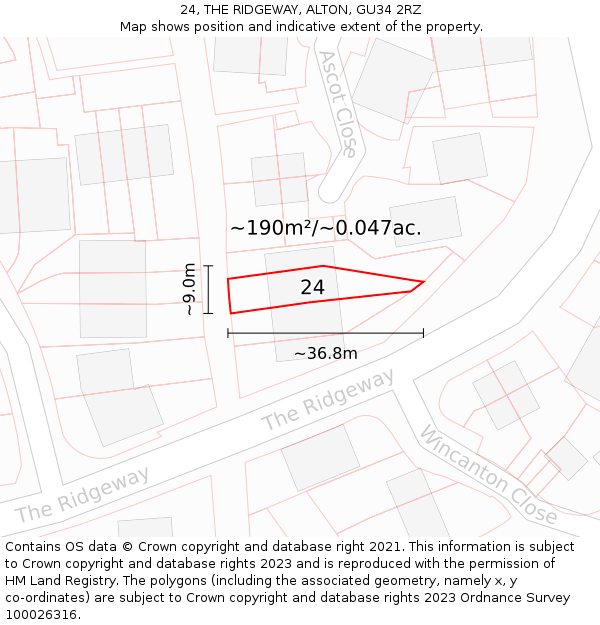 24, THE RIDGEWAY, ALTON, GU34 2RZ: Plot and title map