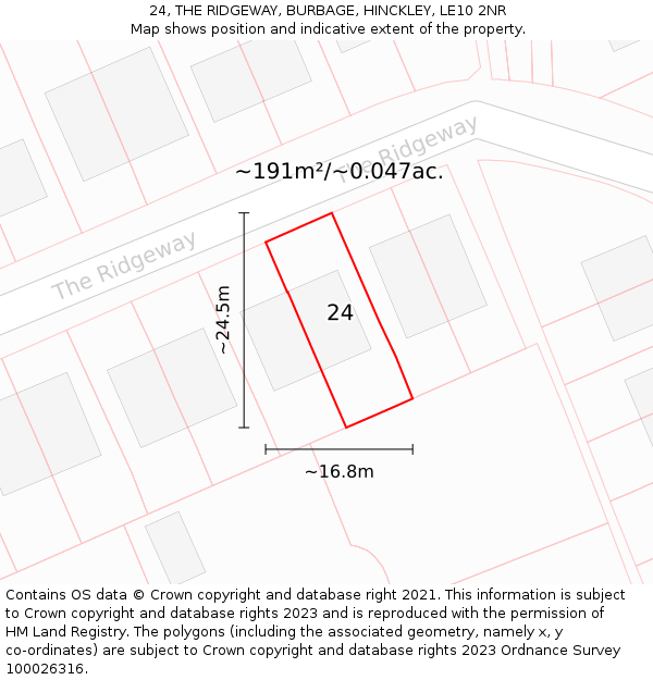 24, THE RIDGEWAY, BURBAGE, HINCKLEY, LE10 2NR: Plot and title map