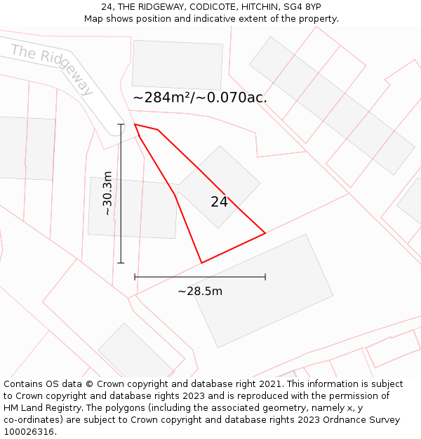 24, THE RIDGEWAY, CODICOTE, HITCHIN, SG4 8YP: Plot and title map