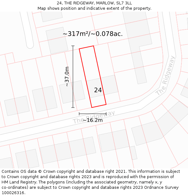 24, THE RIDGEWAY, MARLOW, SL7 3LL: Plot and title map