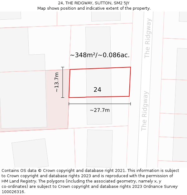24, THE RIDGWAY, SUTTON, SM2 5JY: Plot and title map