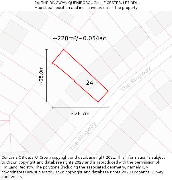 24, THE RINGWAY, QUENIBOROUGH, LEICESTER, LE7 3DL: Plot and title map