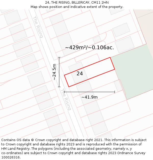 24, THE RISING, BILLERICAY, CM11 2HN: Plot and title map