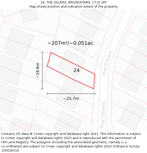 24, THE SILVERS, BROADSTAIRS, CT10 2PF: Plot and title map