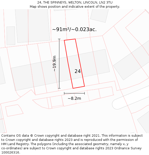 24, THE SPINNEYS, WELTON, LINCOLN, LN2 3TU: Plot and title map