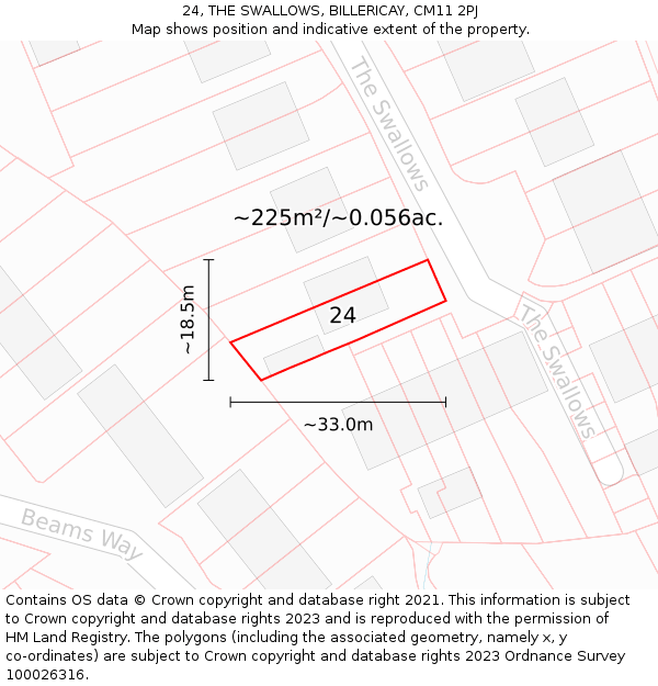 24, THE SWALLOWS, BILLERICAY, CM11 2PJ: Plot and title map