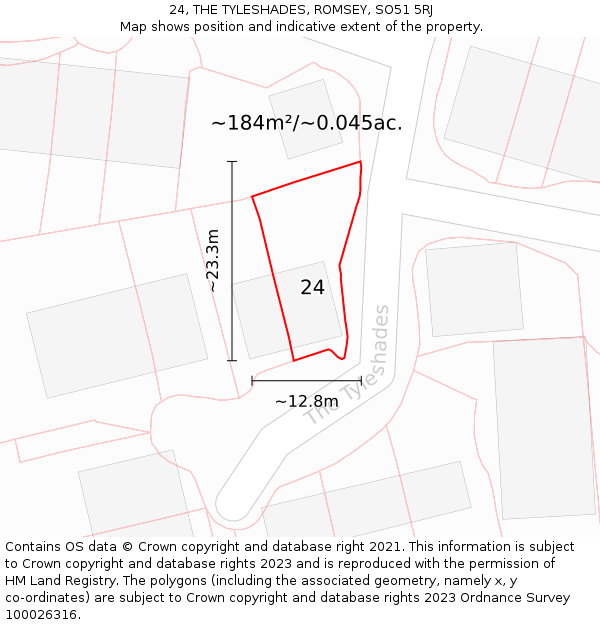 24, THE TYLESHADES, ROMSEY, SO51 5RJ: Plot and title map
