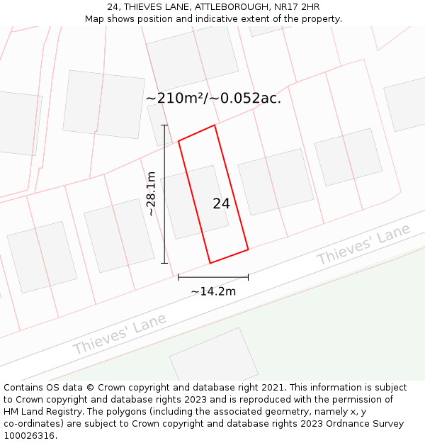 24, THIEVES LANE, ATTLEBOROUGH, NR17 2HR: Plot and title map