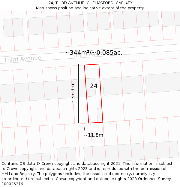 24, THIRD AVENUE, CHELMSFORD, CM1 4EY: Plot and title map