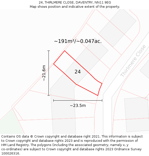 24, THIRLMERE CLOSE, DAVENTRY, NN11 9EG: Plot and title map