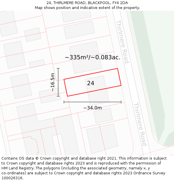24, THIRLMERE ROAD, BLACKPOOL, FY4 2DA: Plot and title map
