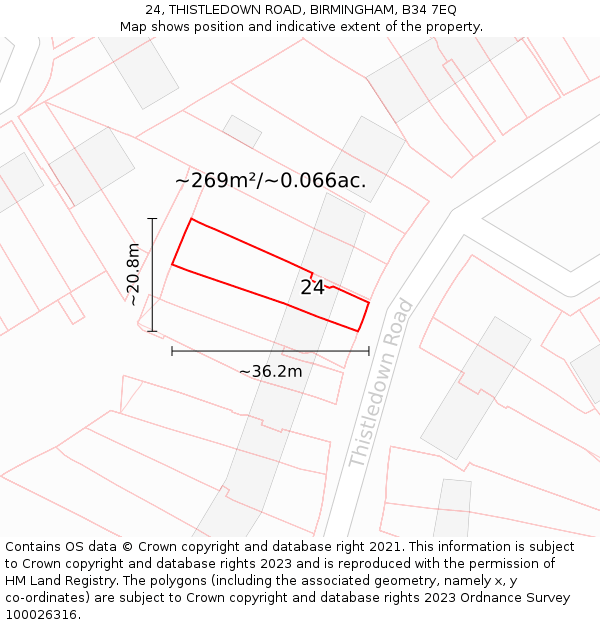 24, THISTLEDOWN ROAD, BIRMINGHAM, B34 7EQ: Plot and title map