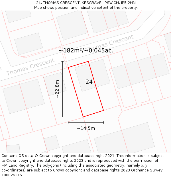 24, THOMAS CRESCENT, KESGRAVE, IPSWICH, IP5 2HN: Plot and title map